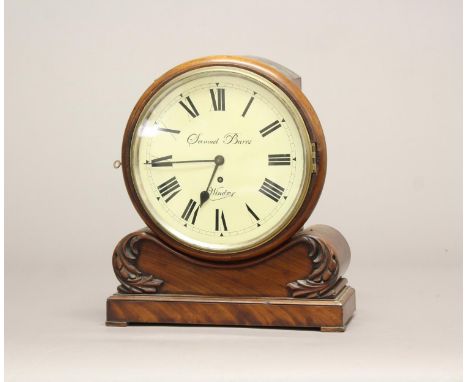 A VICTORIAN MAHOGANY MANTLE CLOCK BY BARR OF WINDSOR. The clock with a broad cream painted dial with Roman numerals signed 'S
