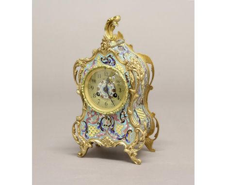 A 19TH CENTURY FRENCH MANTLE CLOCK WITH ENAMELLED CASE. The circular dial with enamelled centre signed 'John Mason' Paris, wi