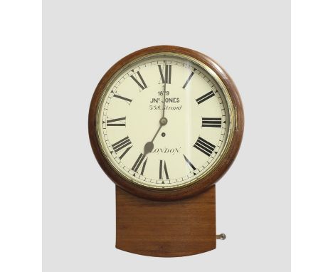 A VICTORIAN DROP DIAL WALL CLOCK. With a 12 inch cream painted dial with War Department arrow and 1879, JNo Jones, 338 Strand