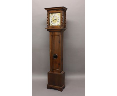 A WALNUT CASED LONGCASE CLOCK BY FRY OF KILMARSDON. With an 11" dial with silvered chapter ring and date aperture, with silve