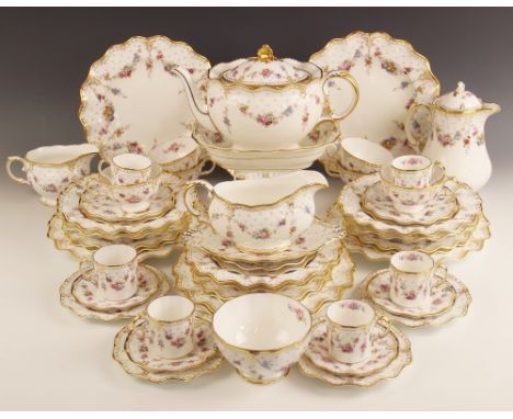 A Royal Crown Derby dinner service in the A1225 "Royal Antoinette" pattern, comprising: six soup bowls, six dinner plates, 25