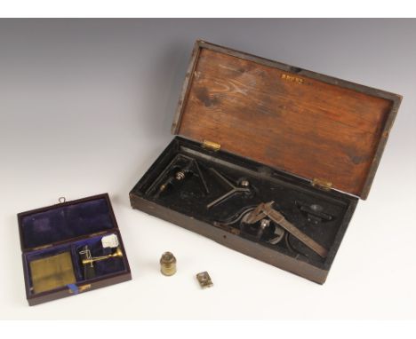 A cased John Nesbitt of Manchester Yarn Sorting Balance, late 19th or early 20th century, with square weights for cotton, woo