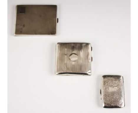 A selection of three silver cigarette cases, to include a George V example, John Henry Wynn, Birmingham 1913, with engine tur