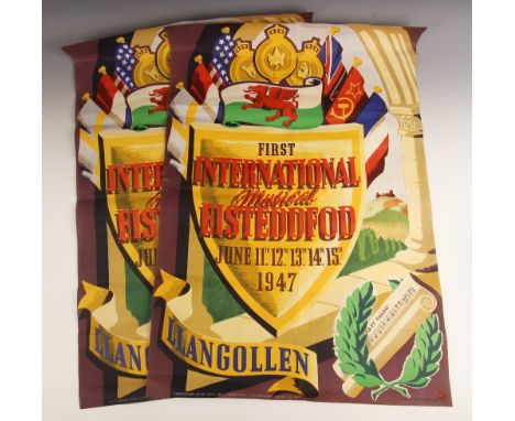 After J.B.S. Attenburrow, two posters for the First International Musical Eisteddfod held June 11th to 15th 1947 at Llangolle