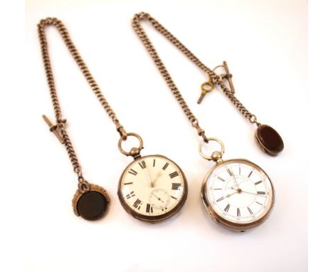 A Victorian silver open face pocket watch, the circular white enamel dial with Roman numerals and silver coloured hands, dial