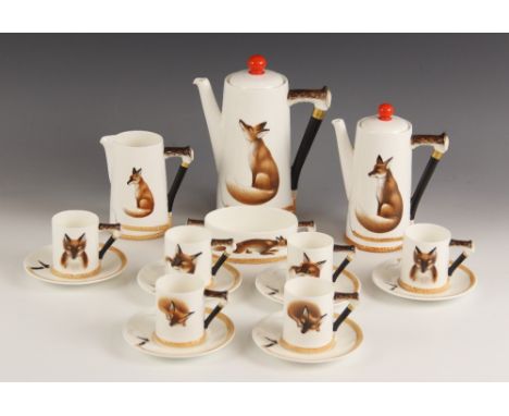 A Royal Doulton H4927 "Reynard The Fox" pattern coffee service, comprising: a large coffee pot, 21cm high, a small coffee pot