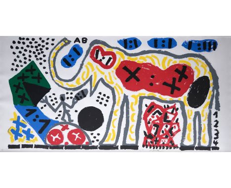 A.R. Penck (1939-2017), Bananenelefant (Banana Elephant), signed and numbered in pencil '4/50 ar. penck' (lower centre), silk