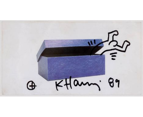 Keith Haring (1958-1990), Untitled, signed and dated 'K. Haring 89' (lower centre), black marker pen on print, 11x21 cm, 