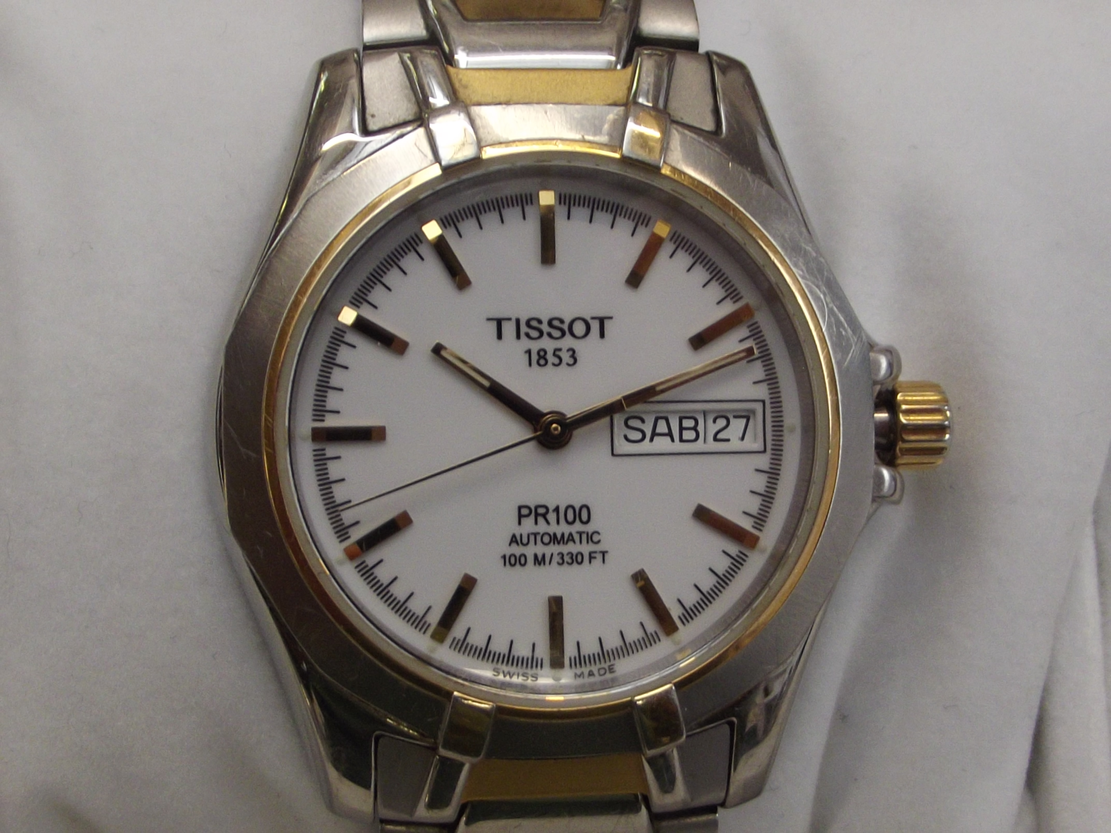 Tissot 1853 PR100 Automatic 110 m / 320 ft wristwatch. White face with ...