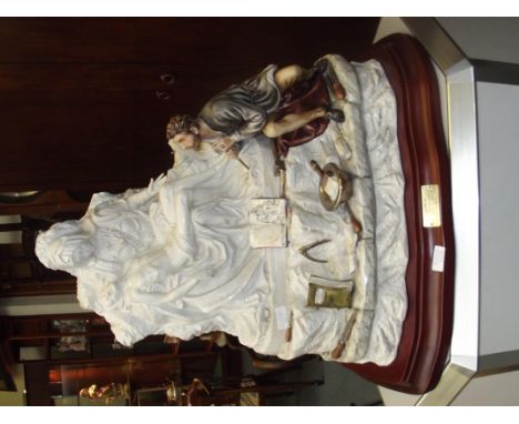 Large, heavy and impressive Capodimonte limited edition porcelain figurine. Modello-depositato madr in Italy. Designed depict