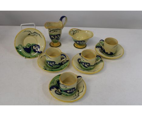 A extremely rare collection of Art Deco 1930 Susie Cooper designed 'Seagull' pattern coffee cans &amp; saucers, complete with