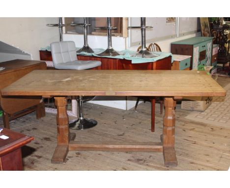 A quality Robert 'Mouseman' Thompson light oak adzed refectory dining table from the 1960's. 72 inches x 34 inches x 28.5 inc