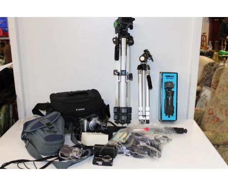 A box full of assorted camera equipment 