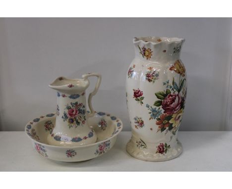 A antique jug &amp; basin set &amp; ceramic stick stand (chip to stick stand) Collection Only tallest 46cm tall 