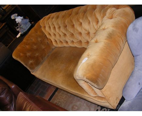 A Victorian button back Chesterfield sofa, upholstered in gold velvet - length 170cm 