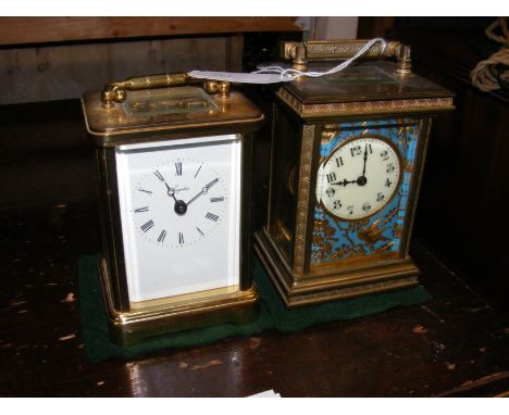 A decorative brass cased carriage clock - 13cms high, together with one other CONDITION REPORT We have attached a number of a