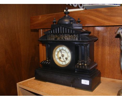 An antique Victorian slate mantel clock bearing inscription Henry Pidduck & Sons, Hanley, to clock face 