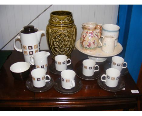 A quantity of collectable ceramics, including retro coffee set, Arthur Wood lustreware jug and a large Beswick vase