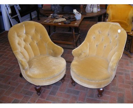 Two Victorian button back (almost matching) easy chairs