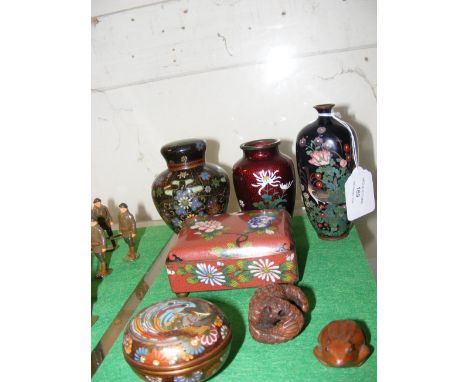 A selection of Cloisonne including a 9.5cm high tea caddy, vases CONDITION REPORT We have attached a number of additional ima