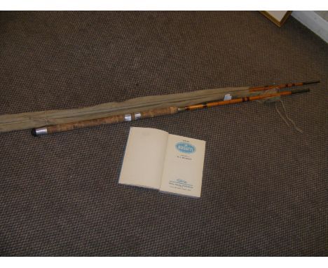 A three piece antique split cane fishing rod, together with a book entitled 'Bugatti' by W.F Bradley CONDITION REPORT We have