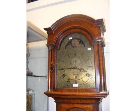 A 18th century oak cased eight day Grandfather clock by Joseph Wood of Bath with rolling moon phase, separate second hand and