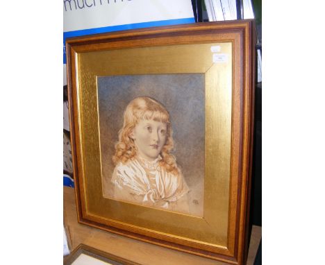 A 19th century portrait of young girl, monogrammed lower right - 40cm 34cm