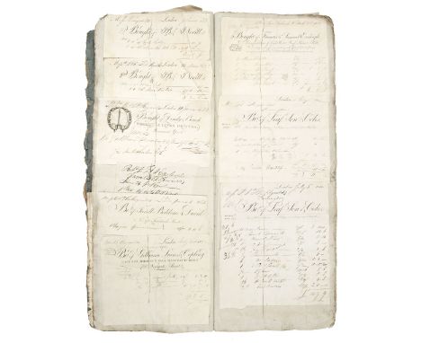 Ephemera. Invoice book belonging to Bryan &amp; Thomas J. Reynolds, Farringdon [Berkshire], 1822/3, 200+ manuscript bills on 