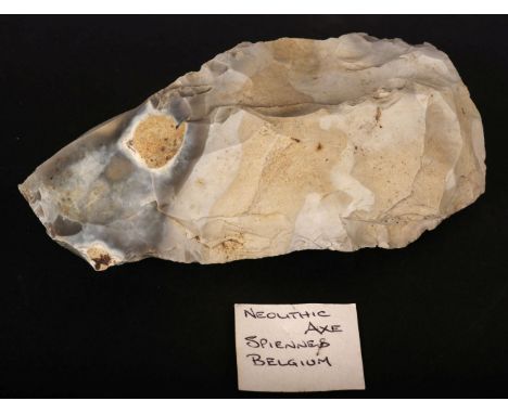 Neolithic Axe. A Neolithic hand axe from Spiennes, Belgium, 14.5cm highQty: (1)
