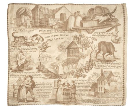 Handkerchiefs. A printed nursery rhyme handkerchief, circa 1830s/40s, cream cotton handkerchief printed in sepia, with captio