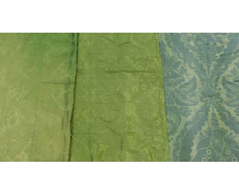 Fabric. Two pieced panels of matching bright green silk damask, late 18th/early 19th century, with large flower and ogee patt