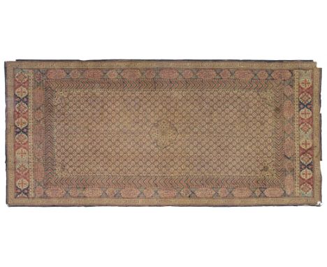 Persian. A large block-printed cloth, 19th century, fine cotton cloth, block-printed in reds and blues on a cream ground, wit