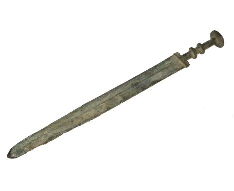 Chinese Dagger. A Chinese bronze dagger from the Henan probably Mid to Late Second B.C., cast bronze with 33cm tapered blade 