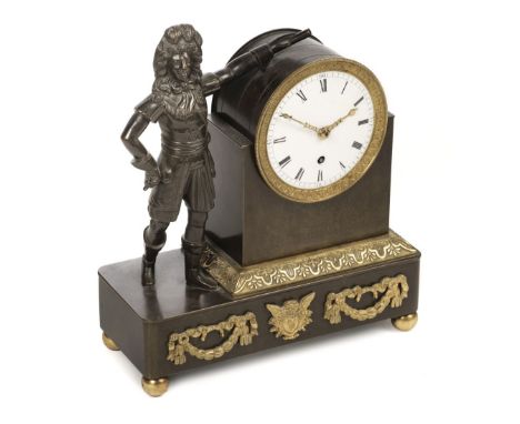 Regency Clock. A Regency period bronze and ormolu mantel clock by Baetens, 23 Gerrard Street, Soho, London, the fine bronze c