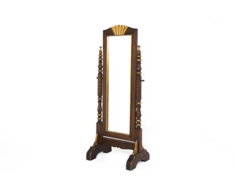 A CHEVAL MIRROR
The back panel painted with Indonesian figures, giltwood supports
160cm x 60cm x 44cm(width of base)
Conditio