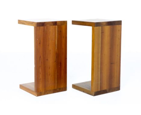 A PAIR OF TEAK SIDE TABLES
Bracket shaped, with signifiant wear to tops - scratches, scuffs and ring marks
69cm x 34cm x 34cm