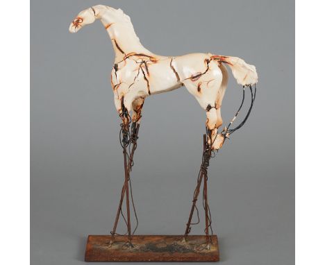 Carl Dahl (20th/21st c.). Bronze and porcelain horse sculpture. Signed under the base. Dimensions: Height: 18 1/4 in x width: