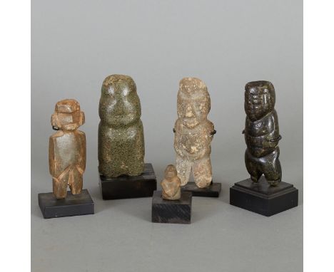 Five Pre-Columbian stone figurines, including: three Mezcala figurines (500-40 B.C.E.); one Olmecoid-Mezcala figurine (c. 400