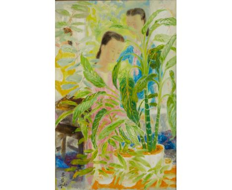 Le Pho (1907-2001). Oil on canvas depicting two women among plants. Signed along the lower left. Provenance: Wally Findlay Ga