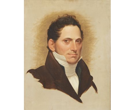American School, circa 19th century. Oil on canvas portrait of a young man. There is an illegible inscription on the verso, w