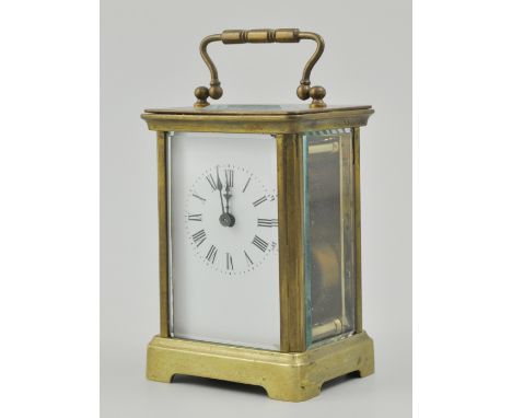 French corniche type brass carriage clock, engraved face, silvered chapter ring, platform escapement, 15cm and another carria