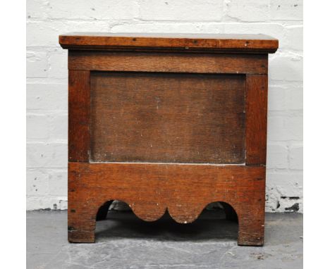 Oak stool commode, 19th Century, hinged lid, panel front, width 49cm.