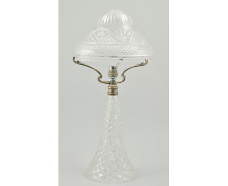 Early 20th Century cut glass mushroom table lamp, the domed cut glass shade over an inverted baluster column and trumpet base