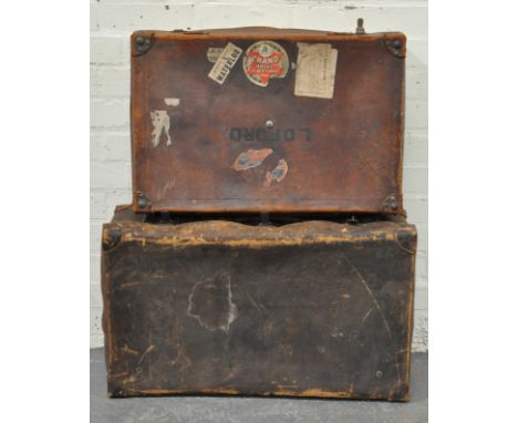 Vintage leather suitcase, and another (2).