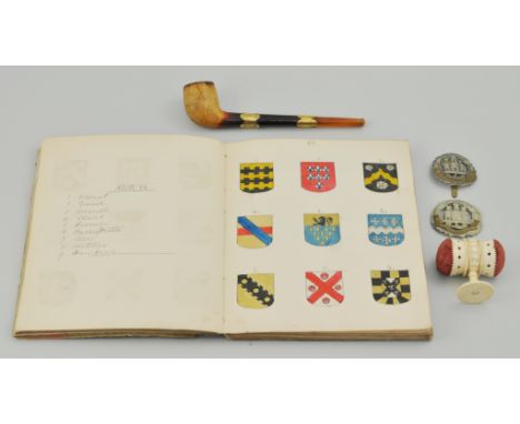 Rolls razor, cased, Meerschaum pipe, regimental badge and other items.