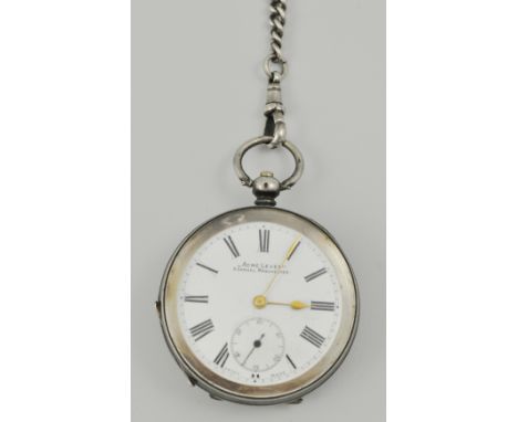 Silver cased pocket watch, right enamel dial, signed Acme Lever, H Samuel, Manchester, with an Albert.