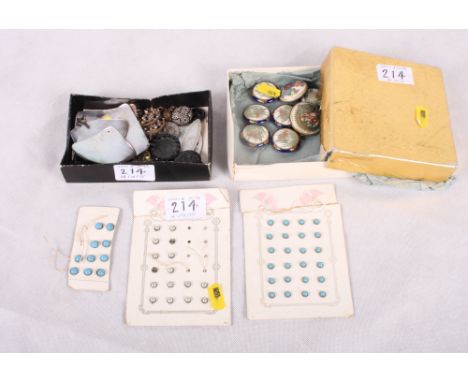 A set of six Japanese Satsuma ceramic buttons, two larger Japanese Satsuma buttons, one with dragon decoration, two enamelled