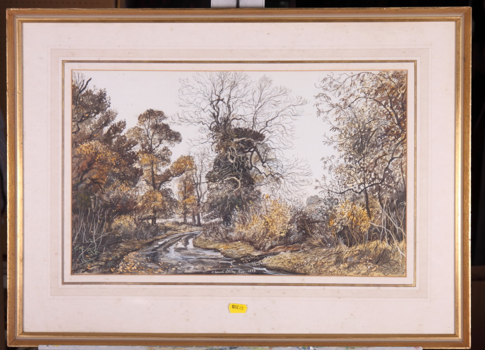 Bill Toop: watercolours, landscape with river in foreground, 13