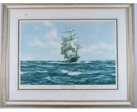 Montague Dawson: a signed colour print, "Up Channel - The Lahloo", in white gilt decorated frame