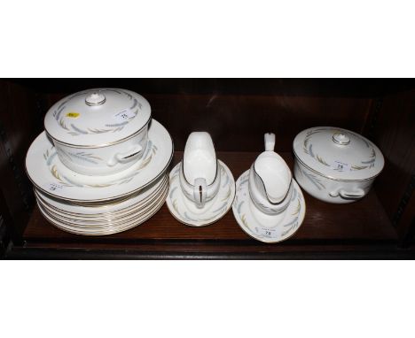 A Royal Worcester "Harvest Ring" part dinner service, nine dinner plates, eight side plates, a pair of tureens and two sauce 